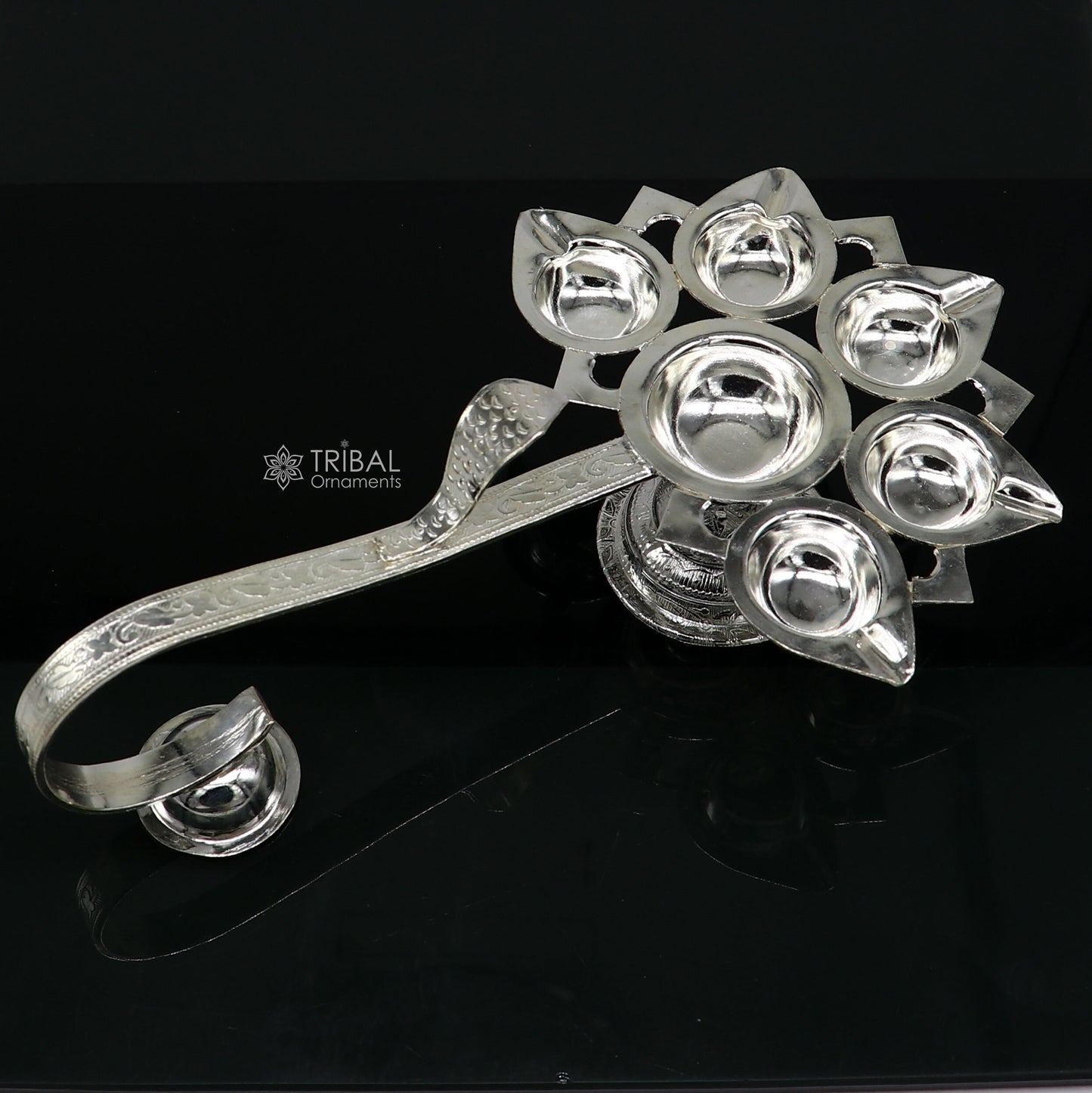 925 Sterling silver handmade amazing design home temple art Aarti lamp, Divine 5 lamp aarti for puja or worshipping su1167 - TRIBAL ORNAMENTS