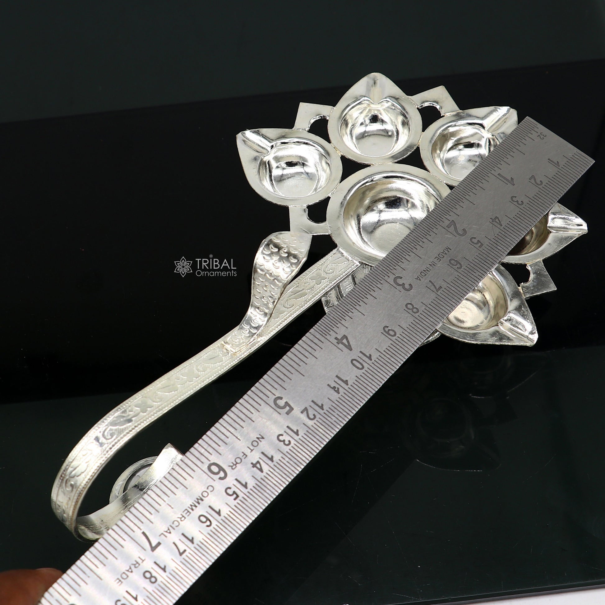 925 Sterling silver handmade amazing design home temple art Aarti lamp, Divine 5 lamp aarti for puja or worshipping su1167 - TRIBAL ORNAMENTS