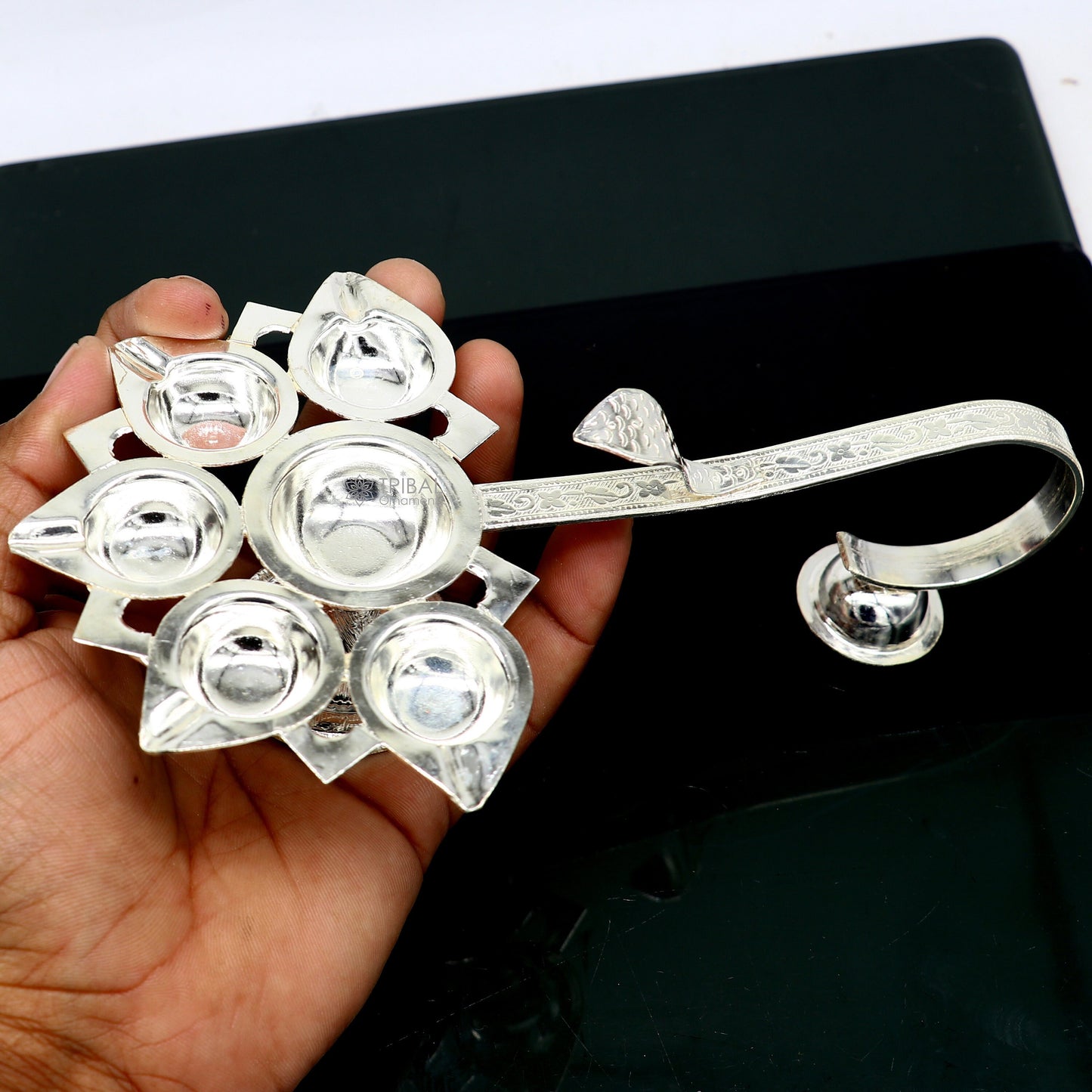 925 Sterling silver handmade amazing design home temple art Aarti lamp, Divine 5 lamp aarti for puja or worshipping su1167 - TRIBAL ORNAMENTS