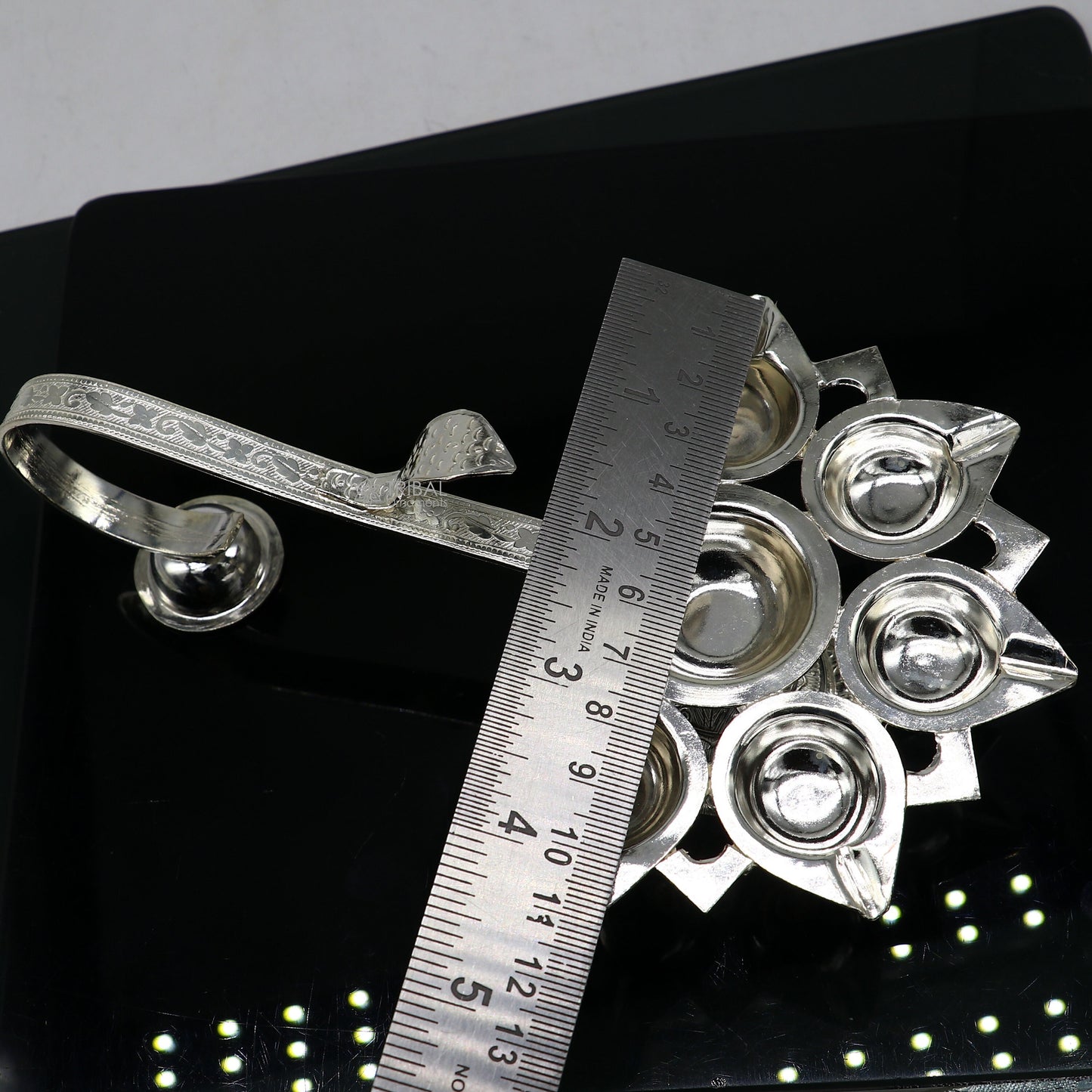 925 Sterling silver handmade amazing design home temple art Aarti lamp, Divine 5 lamp aarti for puja or worshipping su1167 - TRIBAL ORNAMENTS