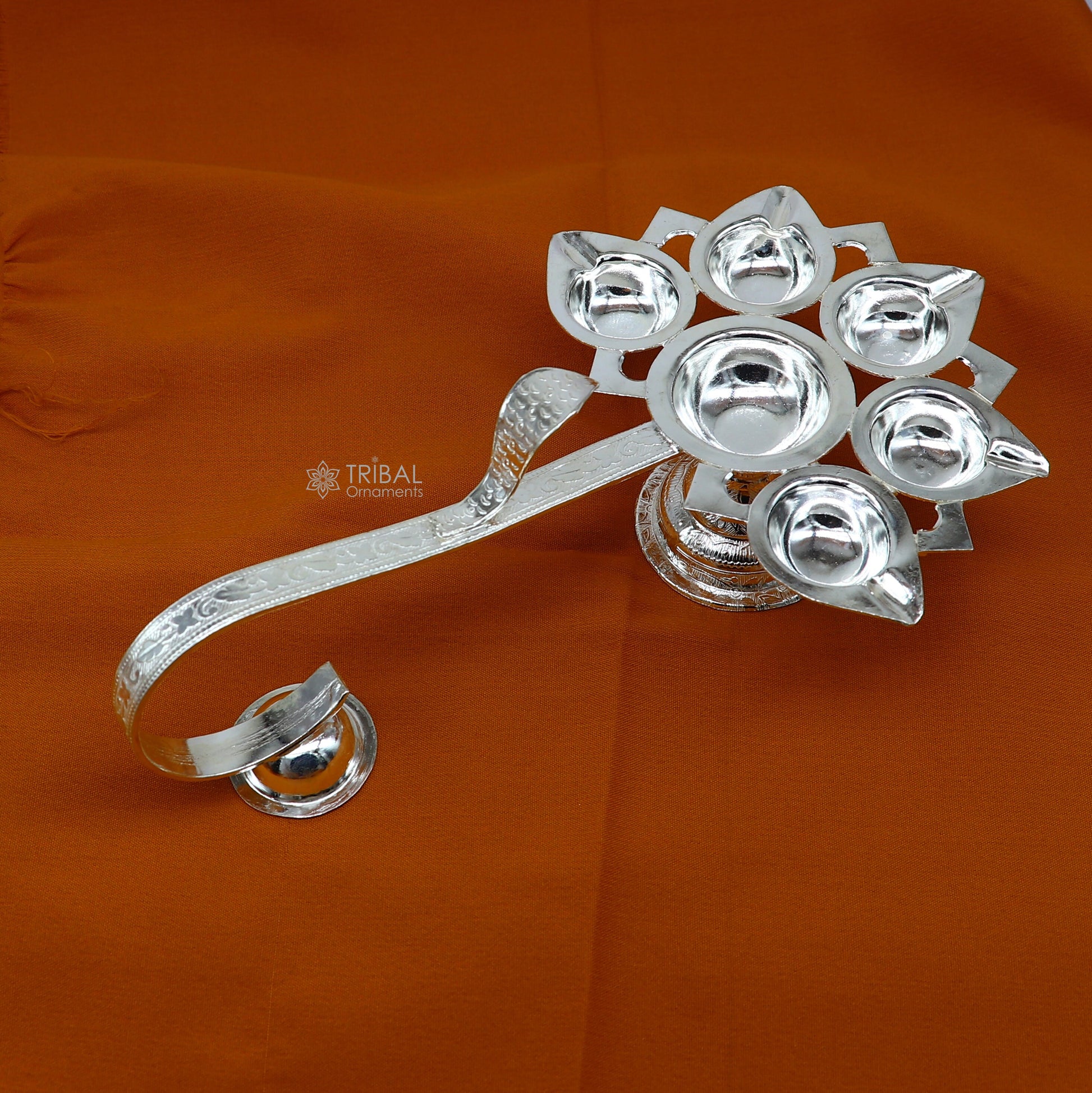 925 Sterling silver handmade amazing design home temple art Aarti lamp, Divine 5 lamp aarti for puja or worshipping su1167 - TRIBAL ORNAMENTS