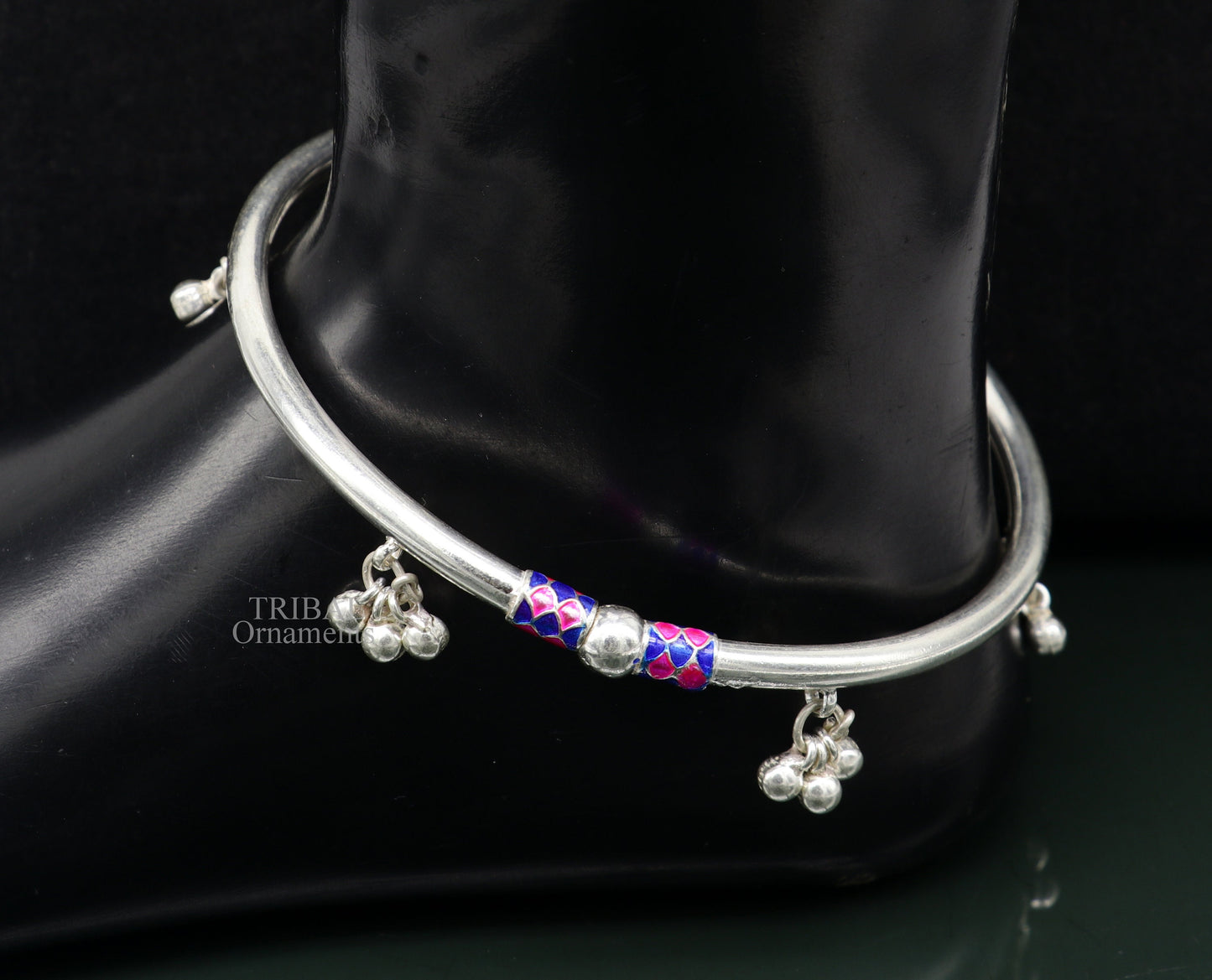 925 sterling silver handmade amazing foot ankle plain bracelet kada with hanging noisy bells, belly dance jewelry from Rajasthan nsfk58 - TRIBAL ORNAMENTS
