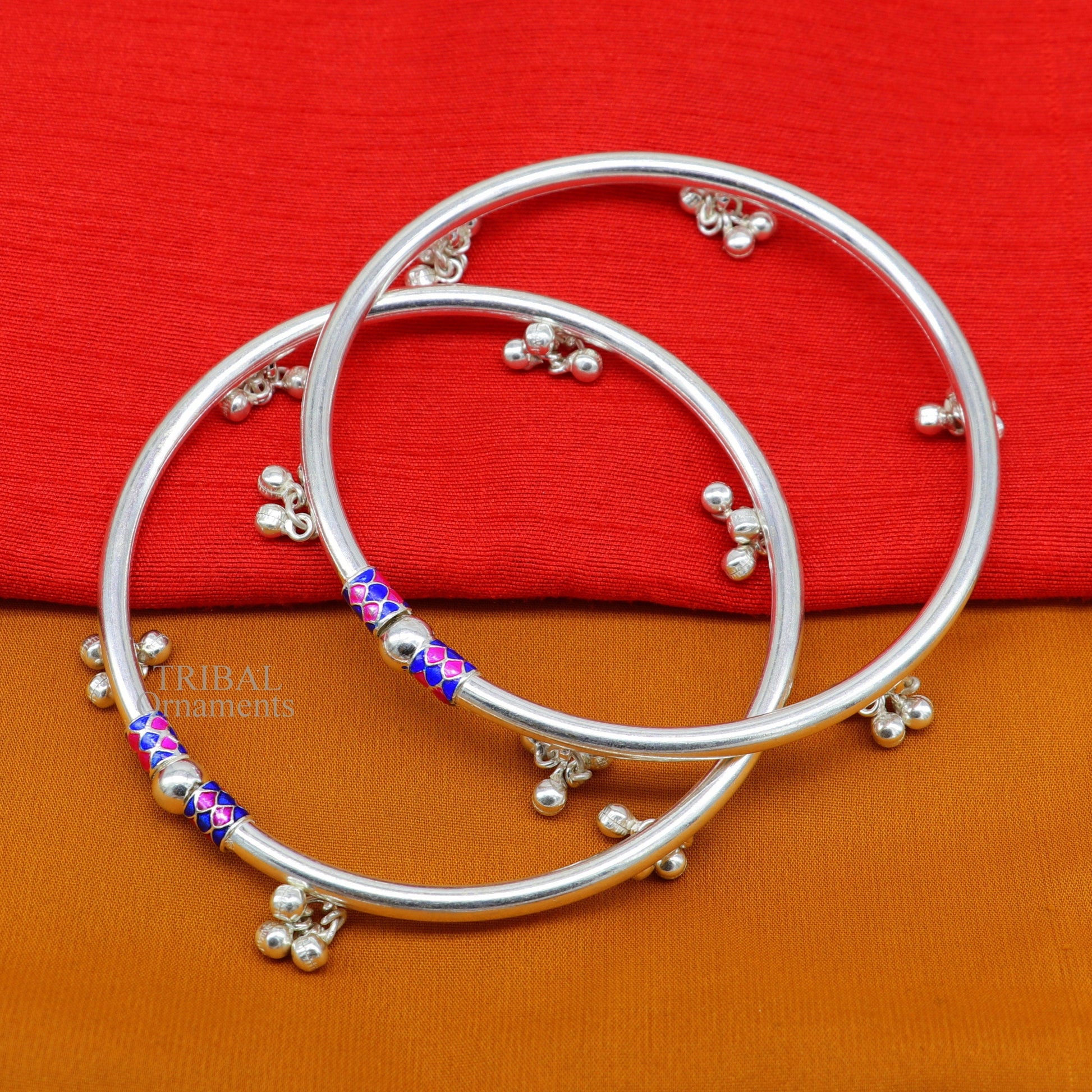 925 sterling silver handmade amazing foot ankle plain bracelet kada with hanging noisy bells, belly dance jewelry from Rajasthan nsfk58 - TRIBAL ORNAMENTS
