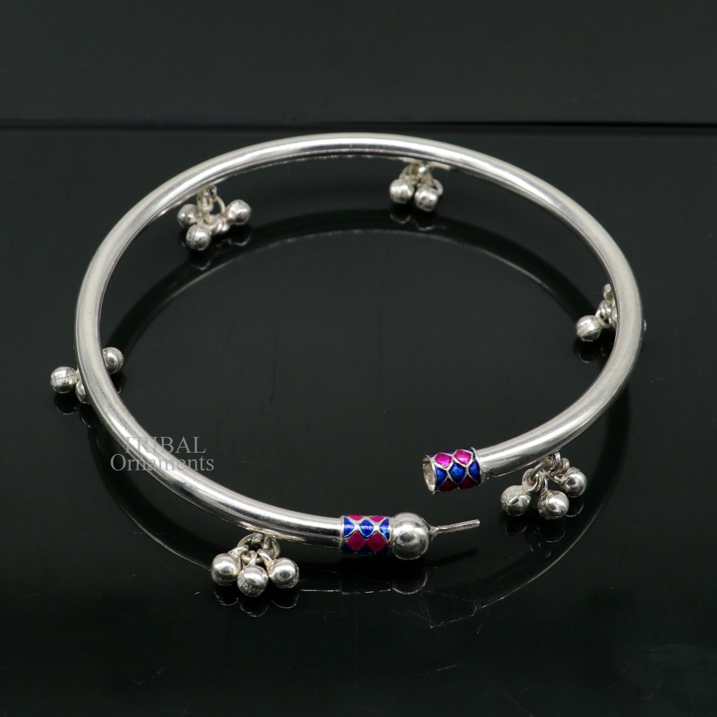 925 sterling silver handmade amazing foot ankle plain bracelet kada with hanging noisy bells, belly dance jewelry from Rajasthan nsfk58 - TRIBAL ORNAMENTS