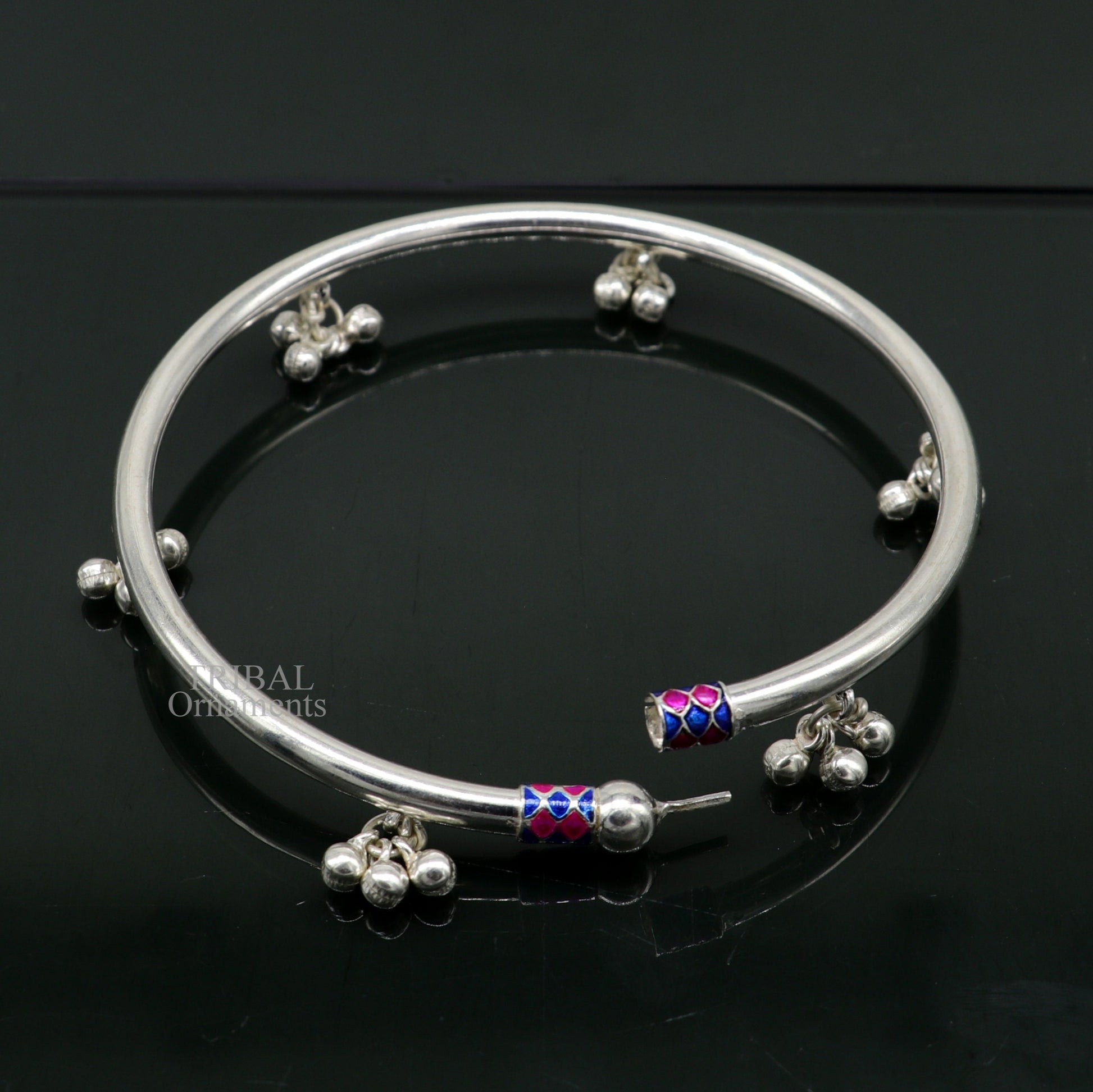 925 sterling silver handmade amazing foot ankle plain bracelet kada with hanging noisy bells, belly dance jewelry from Rajasthan nsfk58 - TRIBAL ORNAMENTS