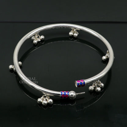 925 sterling silver handmade amazing foot ankle plain bracelet kada with hanging noisy bells, belly dance jewelry from Rajasthan nsfk58 - TRIBAL ORNAMENTS