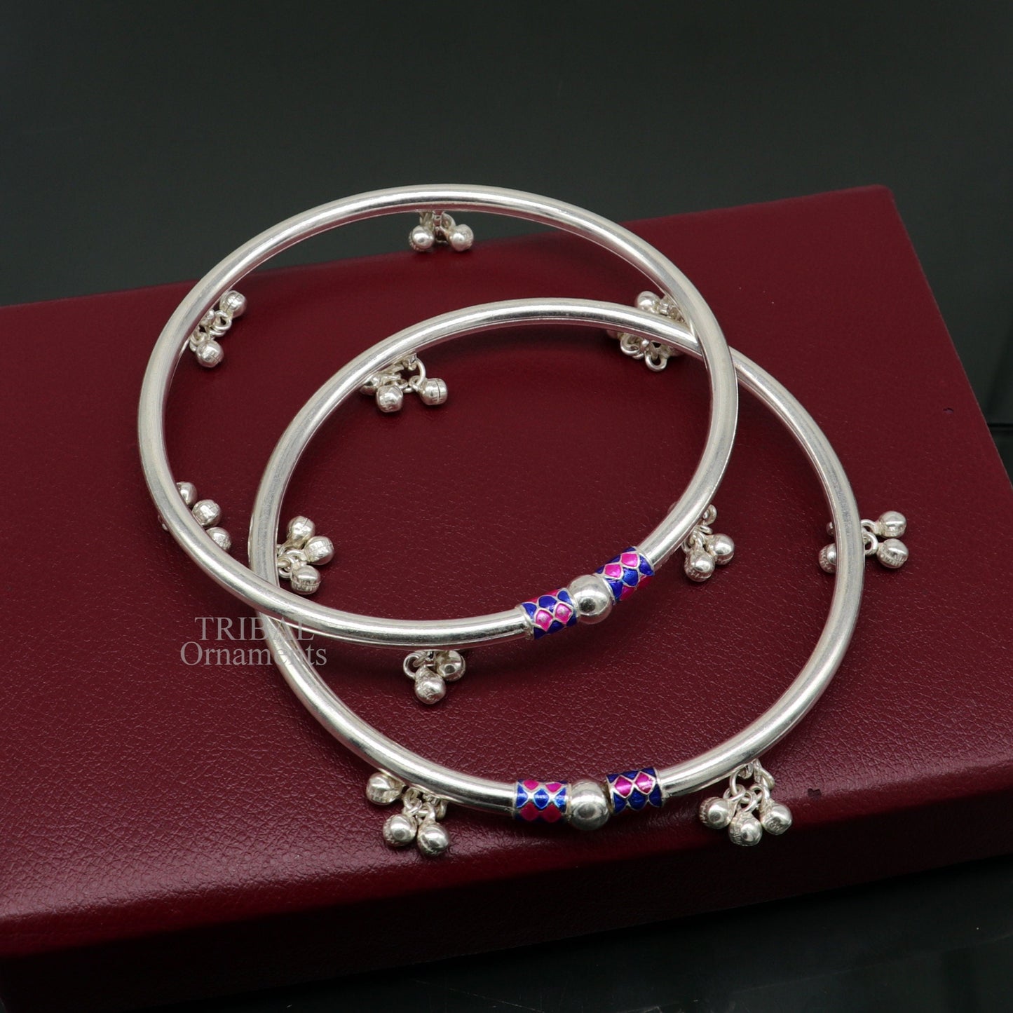 925 sterling silver handmade amazing foot ankle plain bracelet kada with hanging noisy bells, belly dance jewelry from Rajasthan nsfk58 - TRIBAL ORNAMENTS
