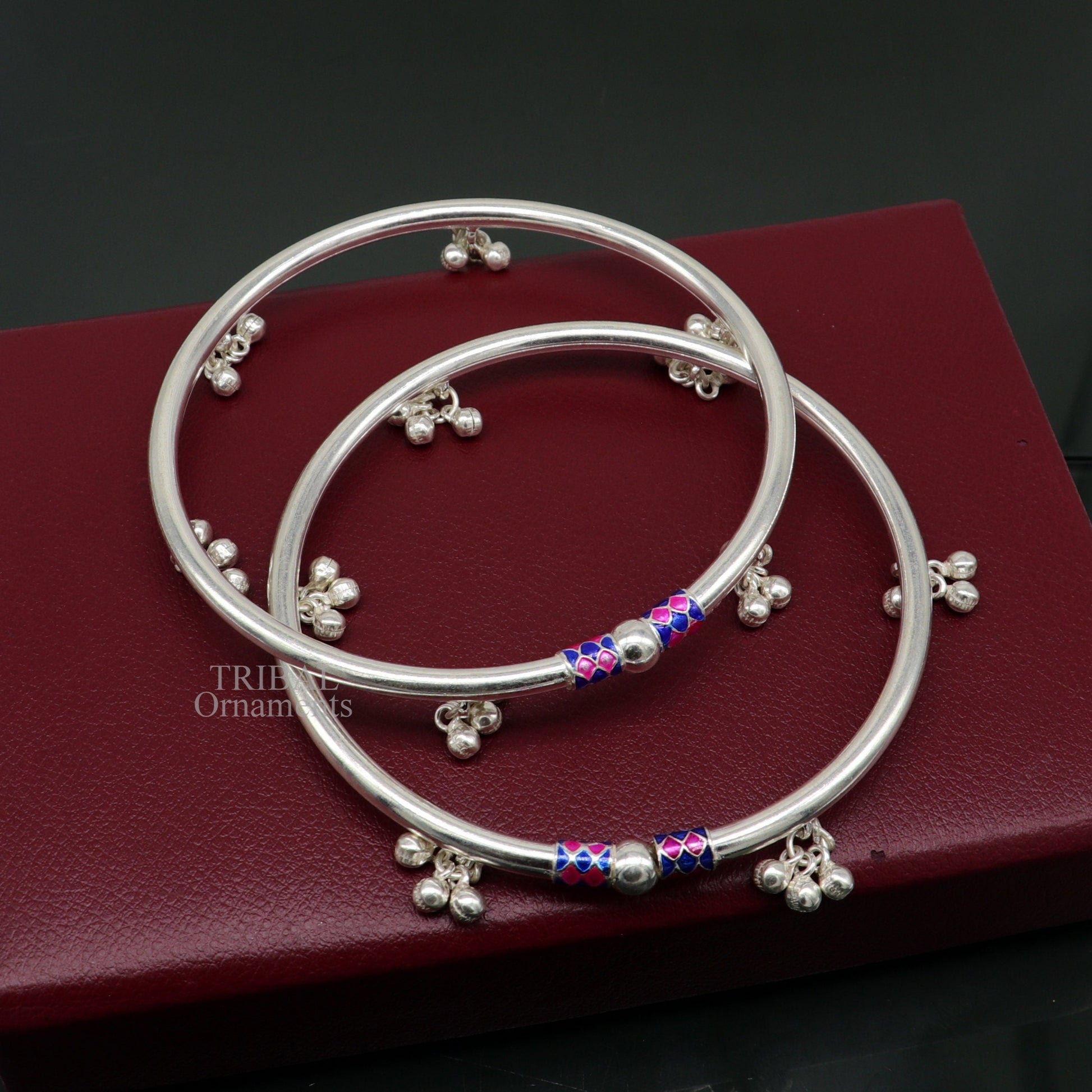 925 sterling silver handmade amazing foot ankle plain bracelet kada with hanging noisy bells, belly dance jewelry from Rajasthan nsfk58 - TRIBAL ORNAMENTS