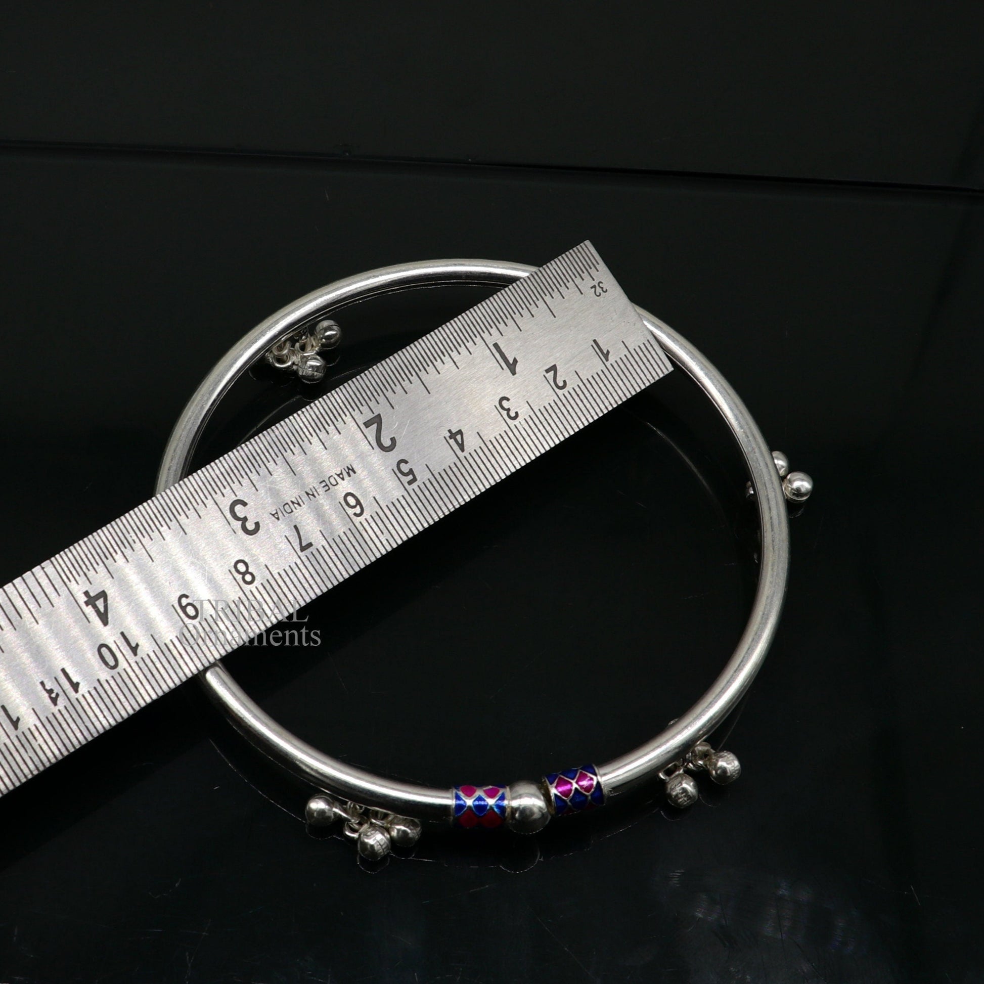 925 sterling silver handmade amazing foot ankle plain bracelet kada with hanging noisy bells, belly dance jewelry from Rajasthan nsfk58 - TRIBAL ORNAMENTS