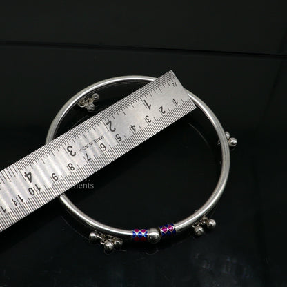 925 sterling silver handmade amazing foot ankle plain bracelet kada with hanging noisy bells, belly dance jewelry from Rajasthan nsfk58 - TRIBAL ORNAMENTS