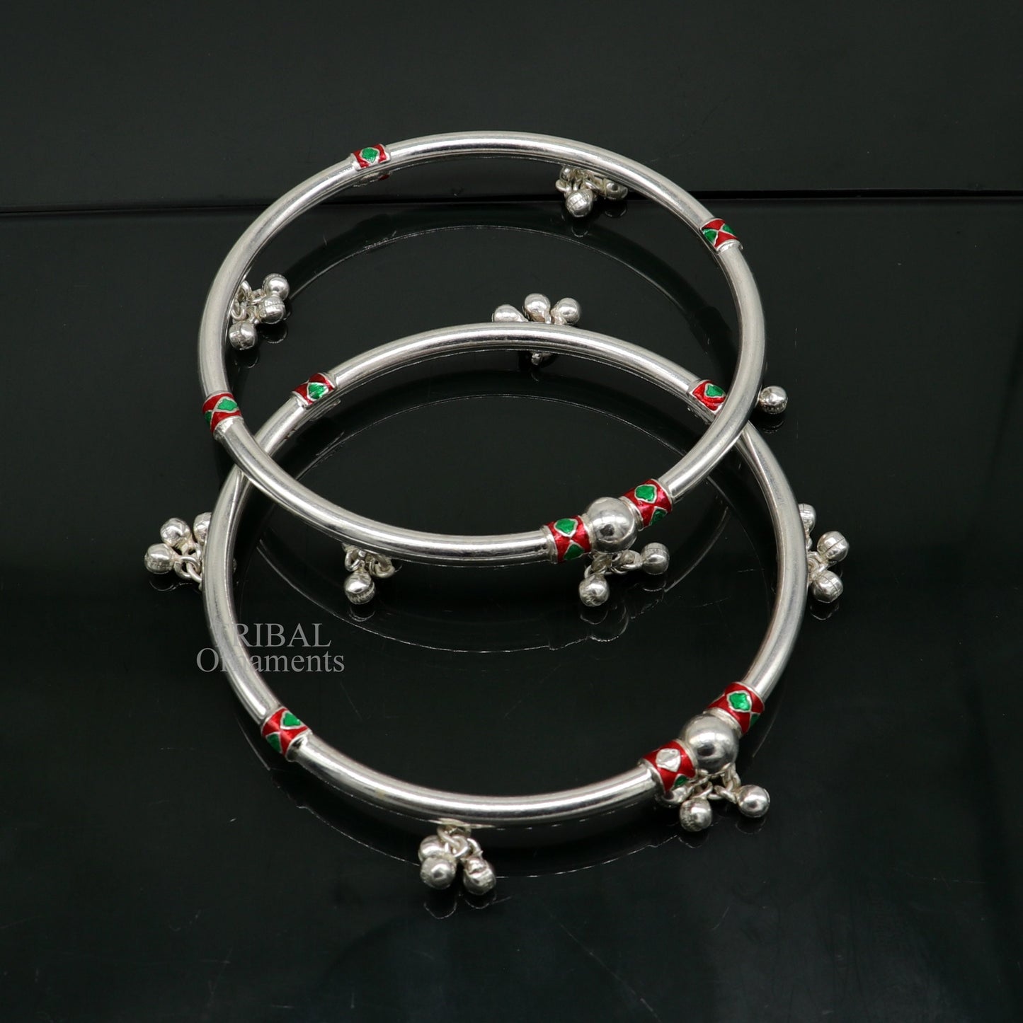 925 sterling silver handmade amazing foot ankle plain bracelet kada with hanging noisy bells, belly dance jewelry from Rajasthan nsfk59 - TRIBAL ORNAMENTS