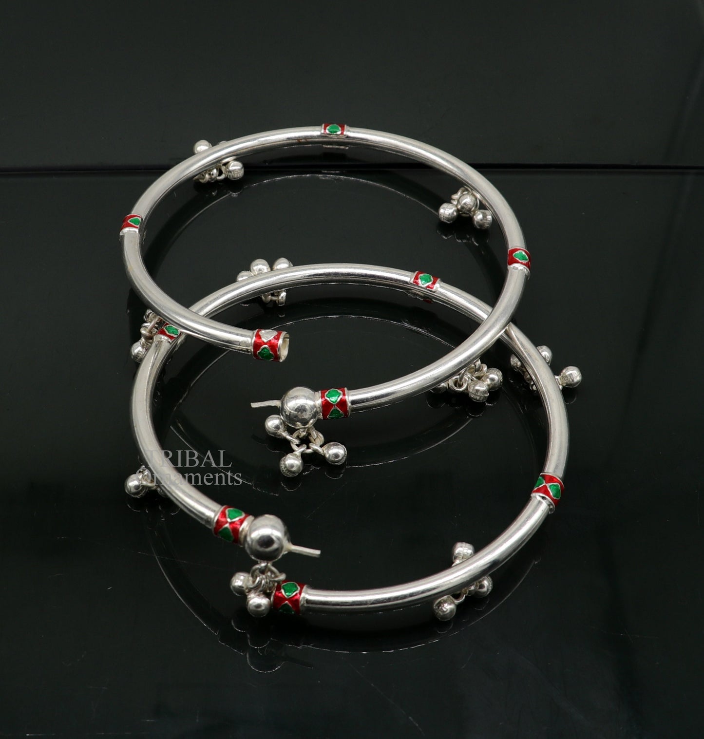 925 sterling silver handmade amazing foot ankle plain bracelet kada with hanging noisy bells, belly dance jewelry from Rajasthan nsfk59 - TRIBAL ORNAMENTS