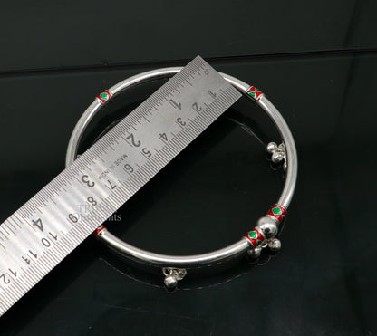 Sterling silver handmade ankle bracelet with hanging noisy bells, traditional Rajasthan belly dance jewelry, plain design, tribal ornament.