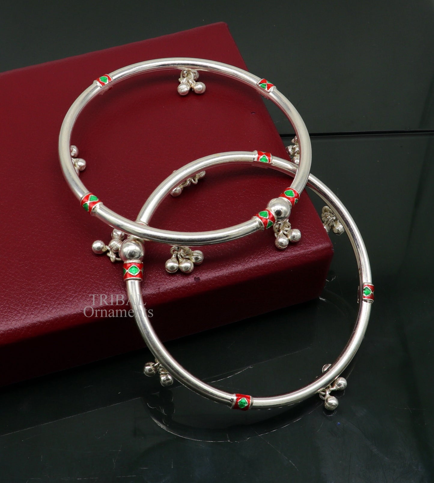 925 sterling silver handmade amazing foot ankle plain bracelet kada with hanging noisy bells, belly dance jewelry from Rajasthan nsfk59 - TRIBAL ORNAMENTS