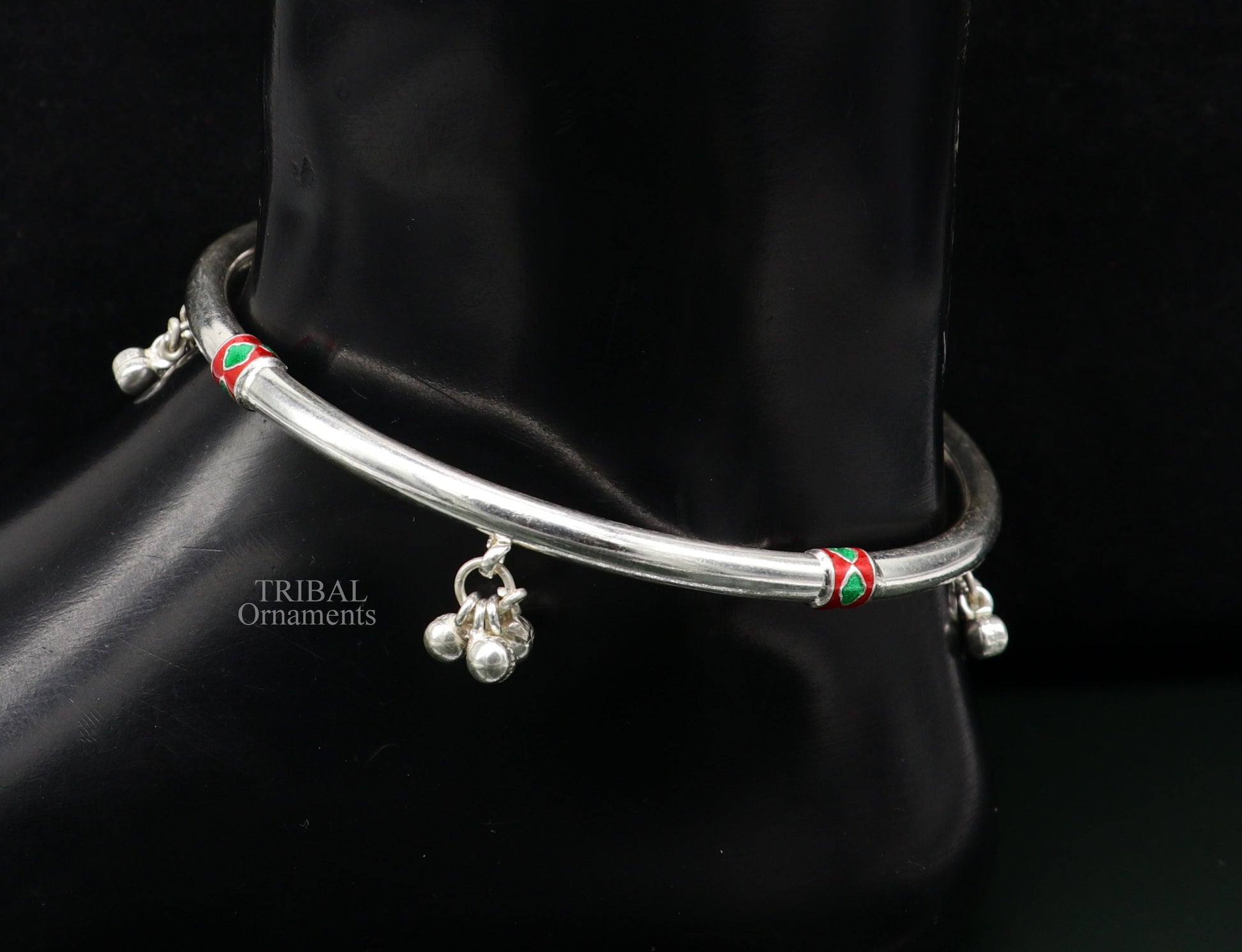 925 sterling silver handmade amazing foot ankle plain bracelet kada with hanging noisy bells, belly dance jewelry from Rajasthan nsfk59 - TRIBAL ORNAMENTS