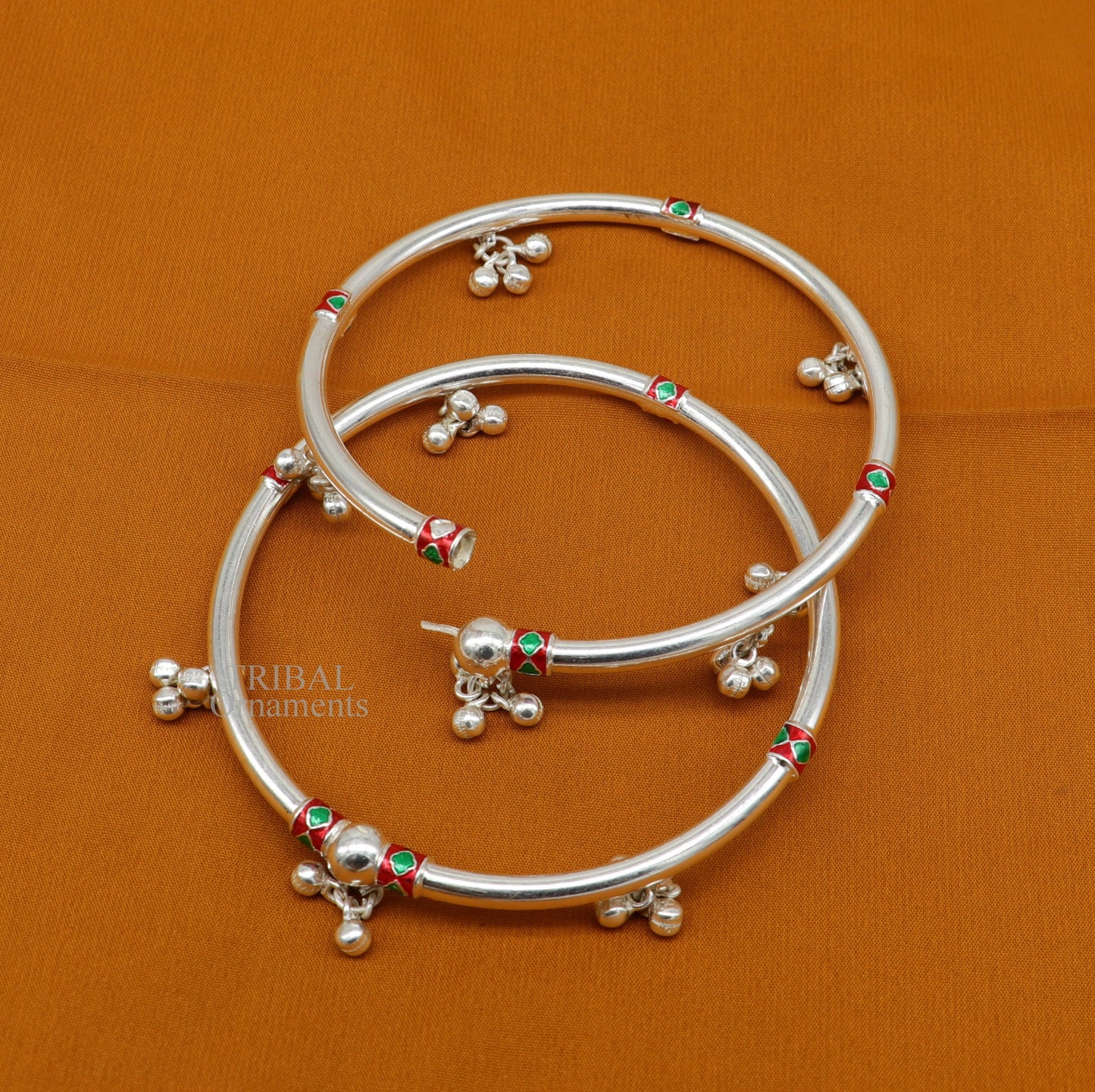 925 sterling silver handmade amazing foot ankle plain bracelet kada with hanging noisy bells, belly dance jewelry from Rajasthan nsfk59 - TRIBAL ORNAMENTS