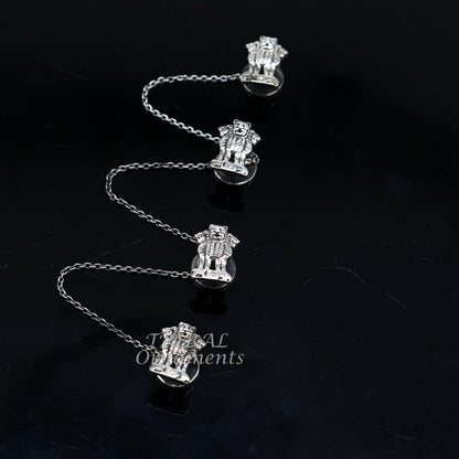 925 Sterling silver handmade Indian Satyamev Jayate design buttons for men's kurta, tribal ornaments gift accessory.