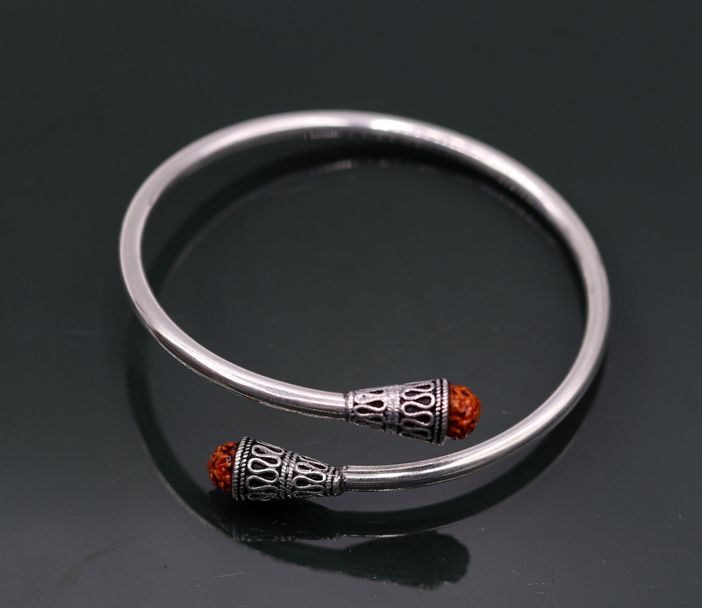 925 sterling silver handmade amazing Rudraksha beads flexible bangle bracelet kada unisex adjustable jewelry from india nsk150 - TRIBAL ORNAMENTS