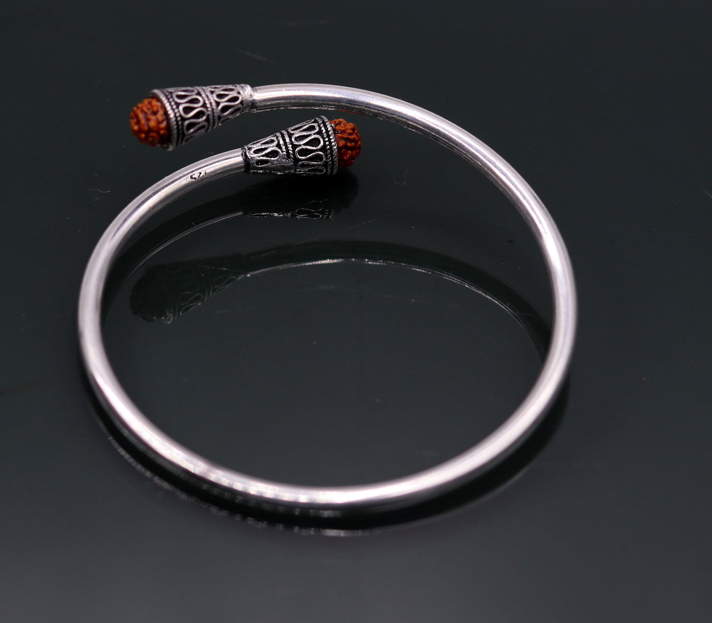 925 sterling silver handmade amazing Rudraksha beads flexible bangle bracelet kada unisex adjustable jewelry from india nsk150 - TRIBAL ORNAMENTS