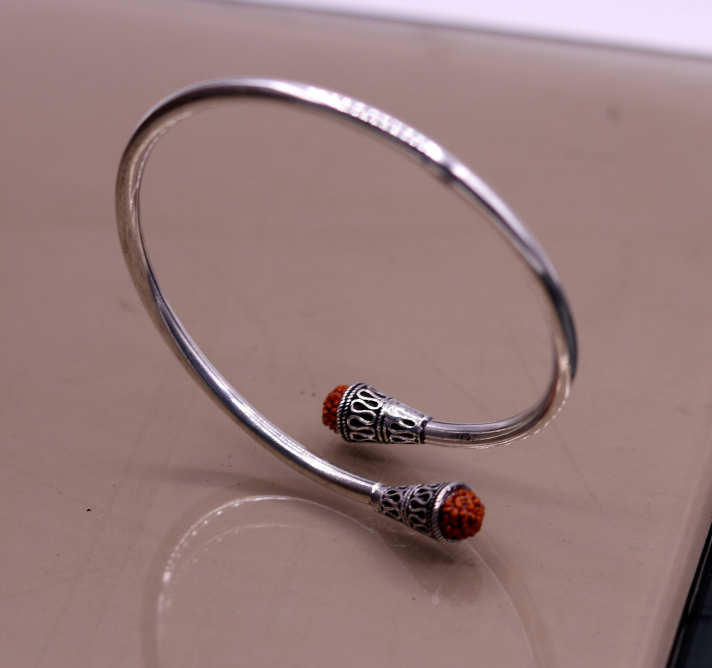 925 sterling silver handmade amazing Rudraksha beads flexible bangle bracelet kada unisex adjustable jewelry from india nsk150 - TRIBAL ORNAMENTS