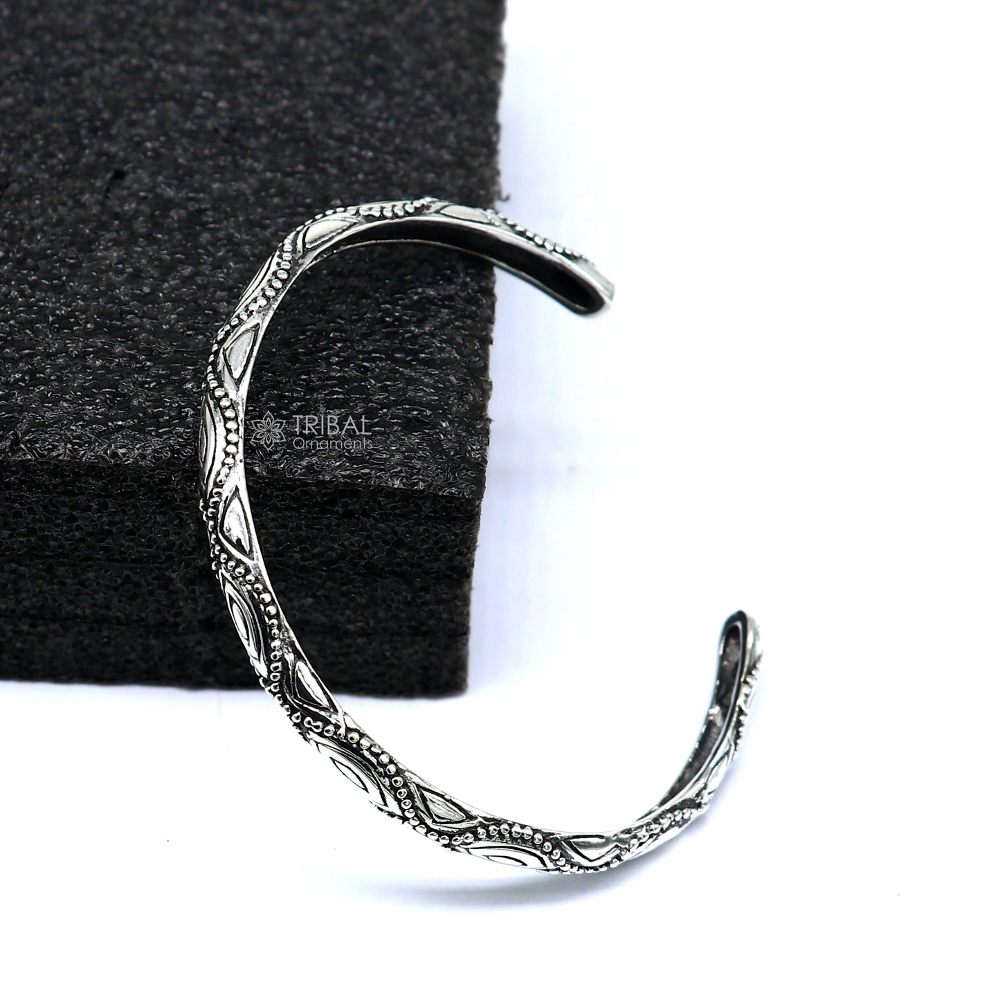 925 sterling silver modern trendy cuff kada bracelet by TRIBAL ORNAMENTS, featuring adjustable and stylish unisex jewelry design.