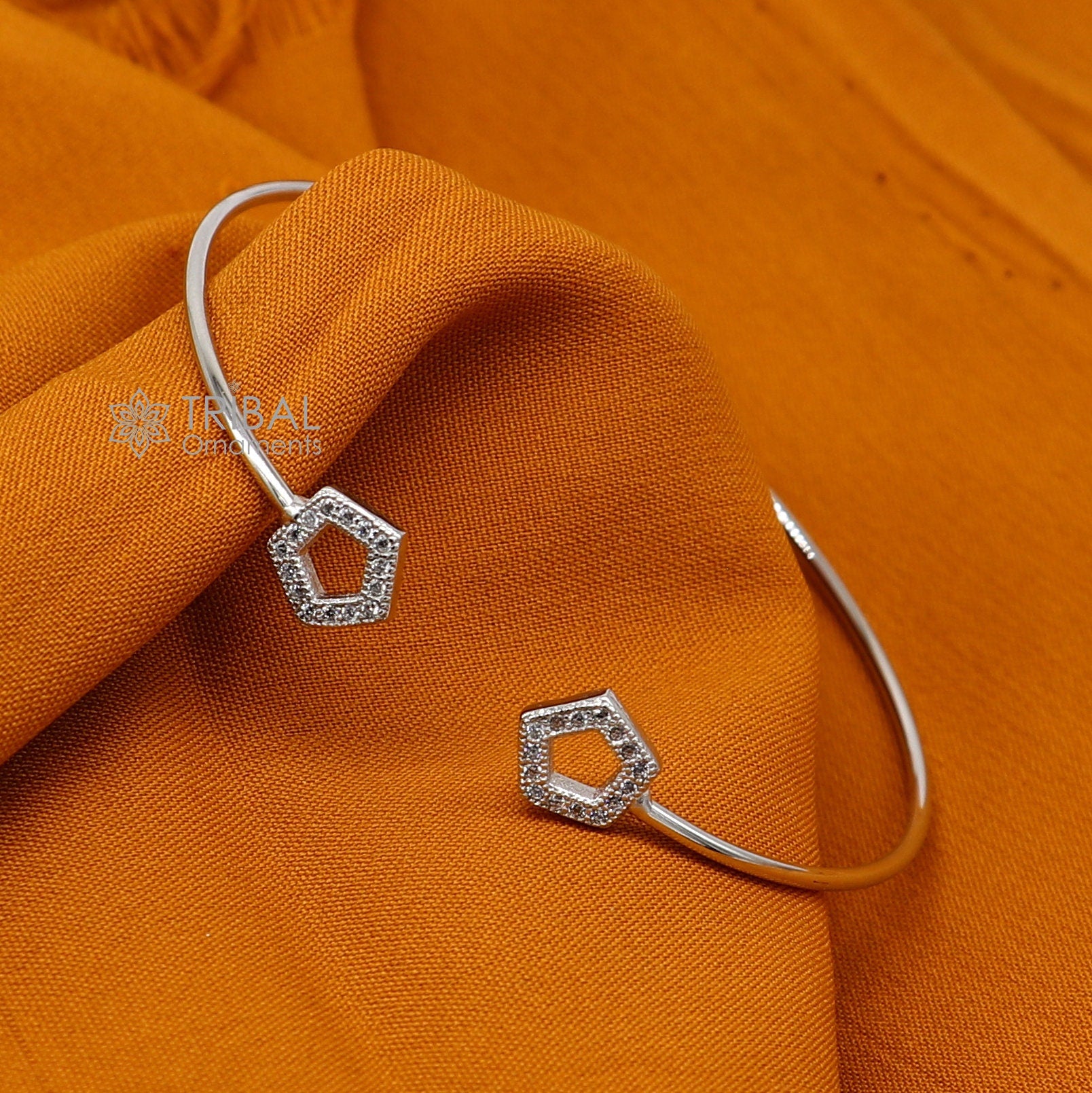 925 sterling silver handmade amazing trendy stylish girl's cuff kada bracelet, best delicate unique light weight gifting for girls cuff170 - TRIBAL ORNAMENTS