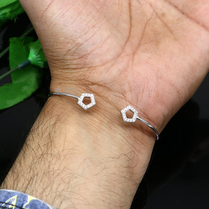 925 sterling silver handmade amazing trendy stylish girl's cuff kada bracelet, best delicate unique light weight gifting for girls cuff170 - TRIBAL ORNAMENTS