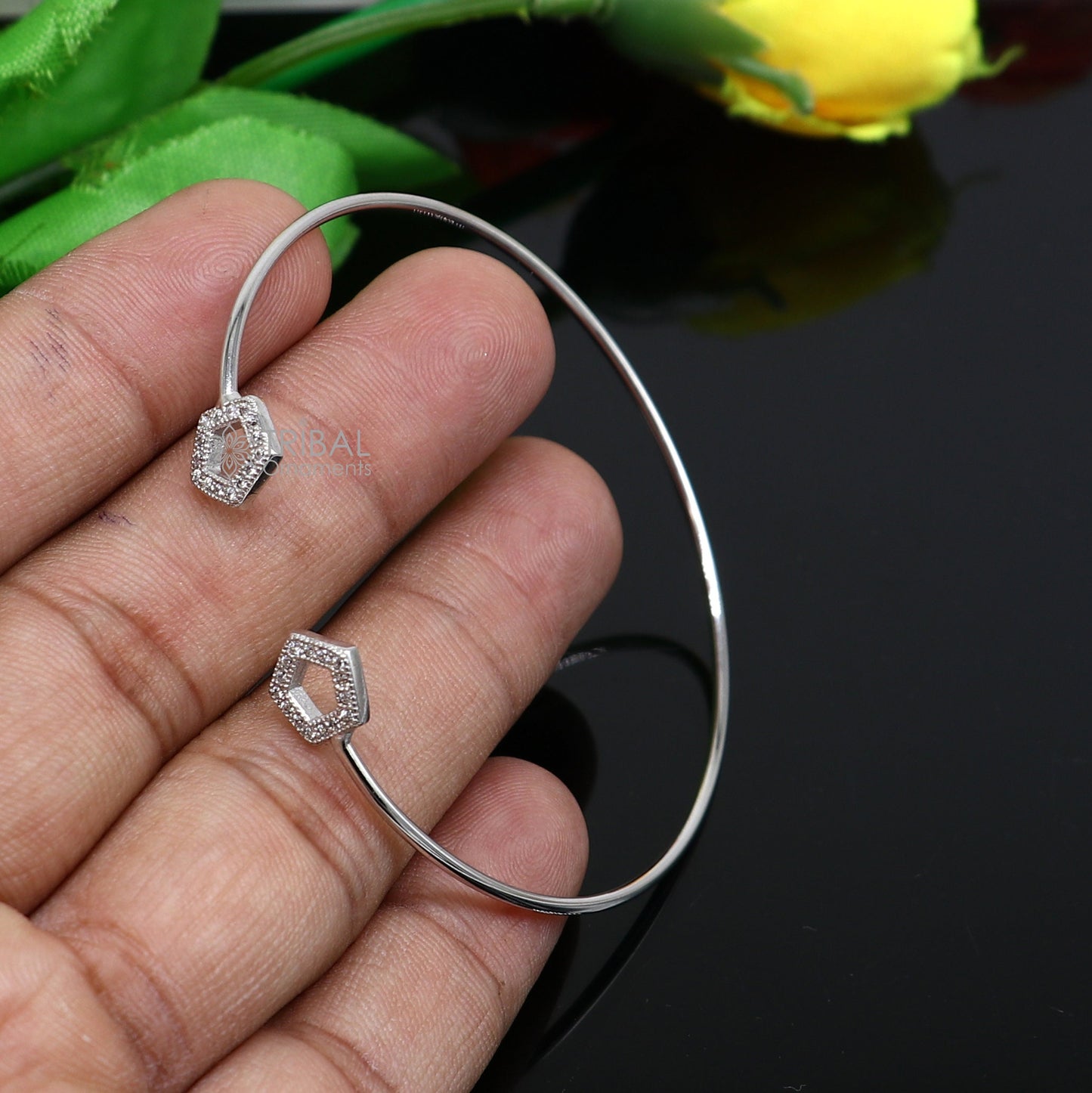 925 sterling silver handmade amazing trendy stylish girl's cuff kada bracelet, best delicate unique light weight gifting for girls cuff170 - TRIBAL ORNAMENTS