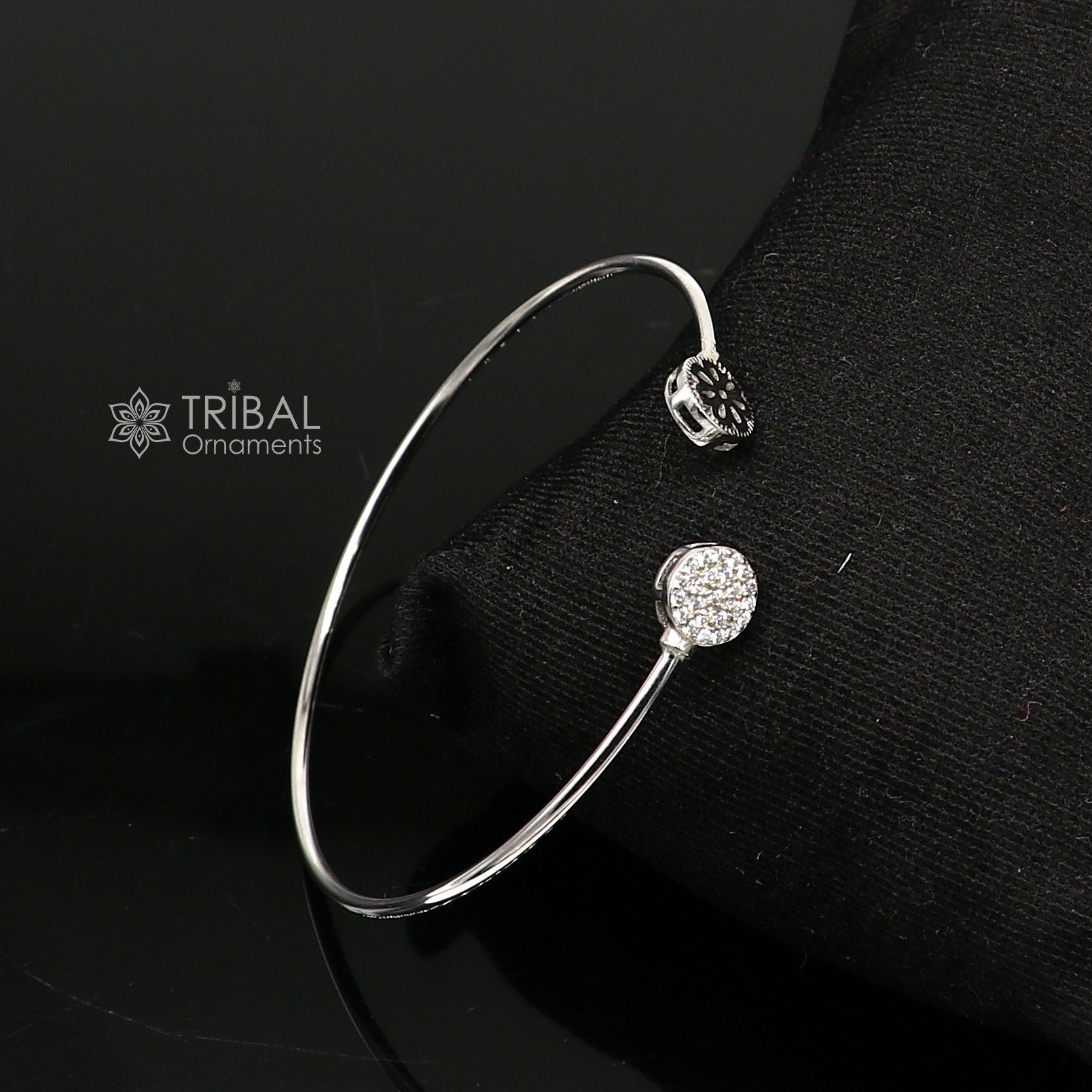 925 sterling silver handmade amazing trendy stylish girl's cuff kada bracelet, best delicate unique light weight gifting for girls cuff171 - TRIBAL ORNAMENTS