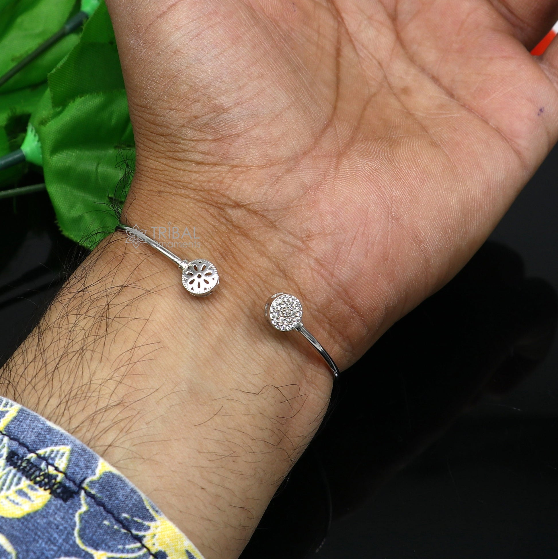 925 sterling silver handmade amazing trendy stylish girl's cuff kada bracelet, best delicate unique light weight gifting for girls cuff171 - TRIBAL ORNAMENTS