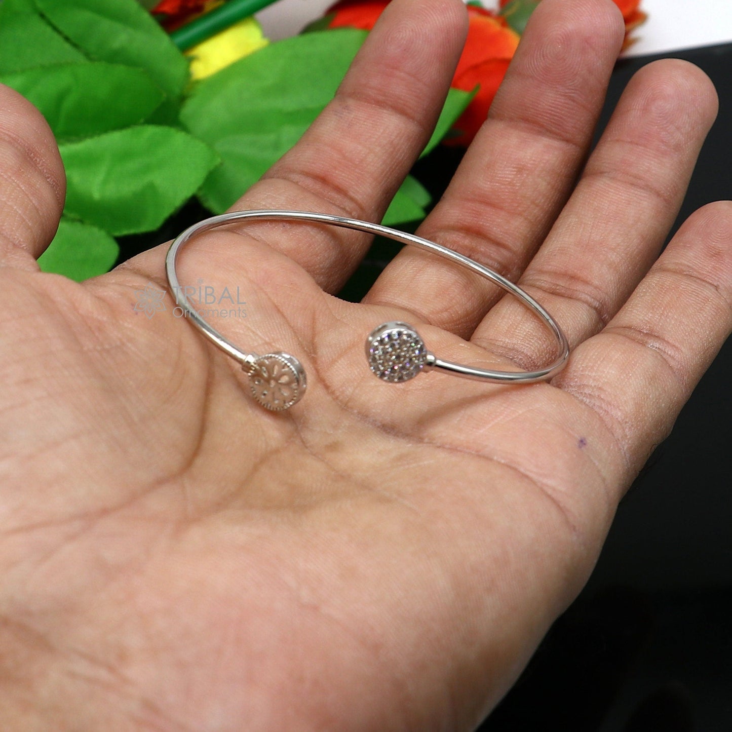 925 sterling silver handmade amazing trendy stylish girl's cuff kada bracelet, best delicate unique light weight gifting for girls cuff171 - TRIBAL ORNAMENTS