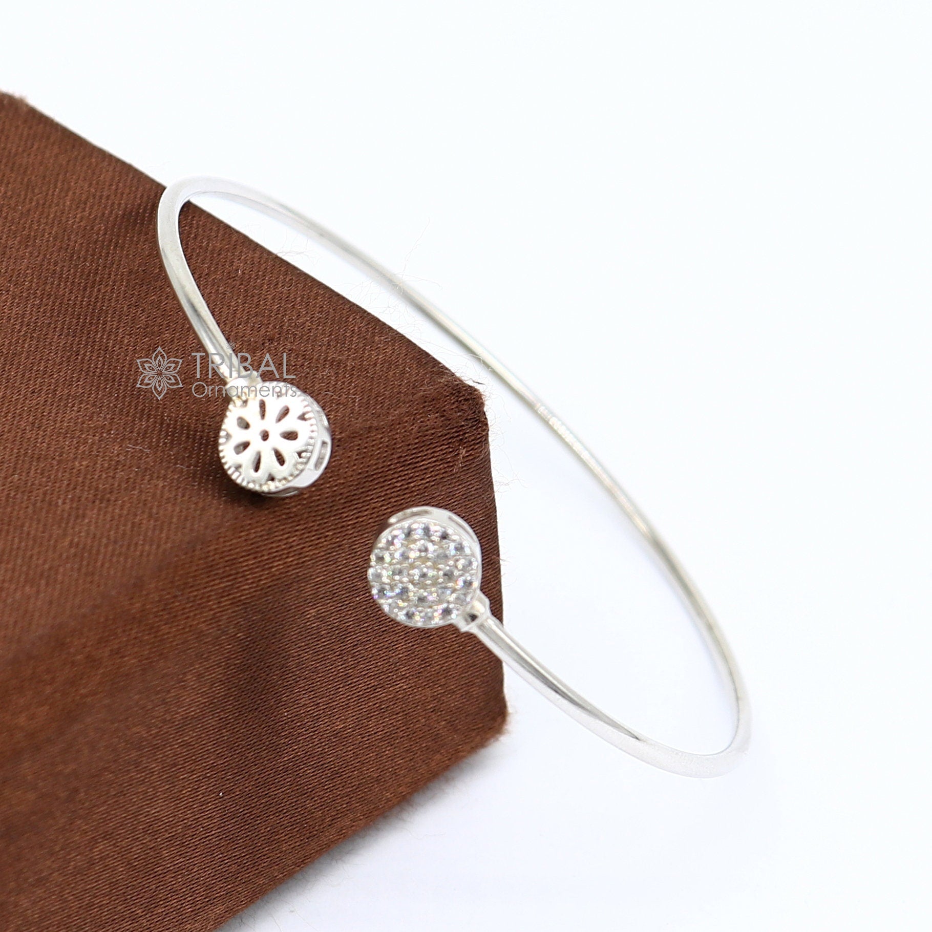 925 sterling silver handmade amazing trendy stylish girl's cuff kada bracelet, best delicate unique light weight gifting for girls cuff171 - TRIBAL ORNAMENTS