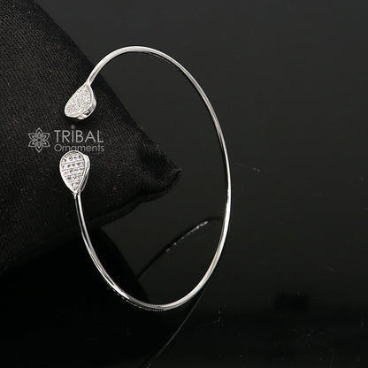 Sterling silver trendy cuff bracelet by Tribal Ornaments, stylish handmade lightweight kada bracelet for girls.