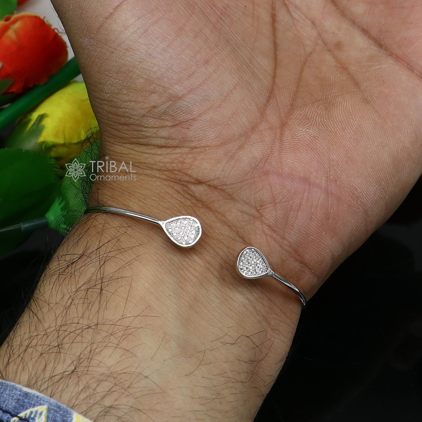 925 sterling silver handmade amazing trendy stylish girl's cuff kada bracelet, best delicate unique light weight gifting for girls cuff172 - TRIBAL ORNAMENTS