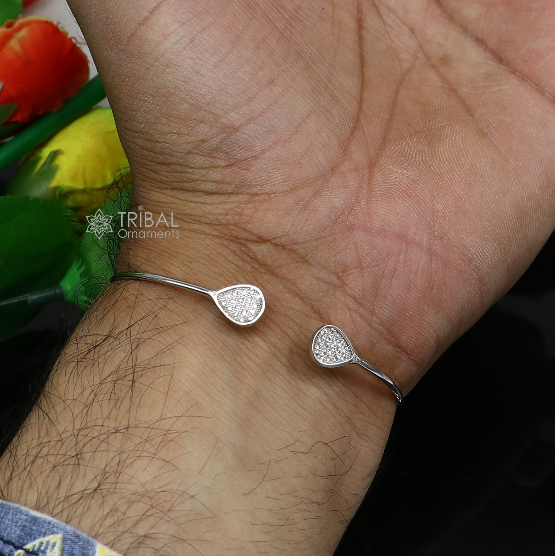 925 sterling silver handmade amazing trendy stylish girl's cuff kada bracelet, best delicate unique light weight gifting for girls cuff172 - TRIBAL ORNAMENTS