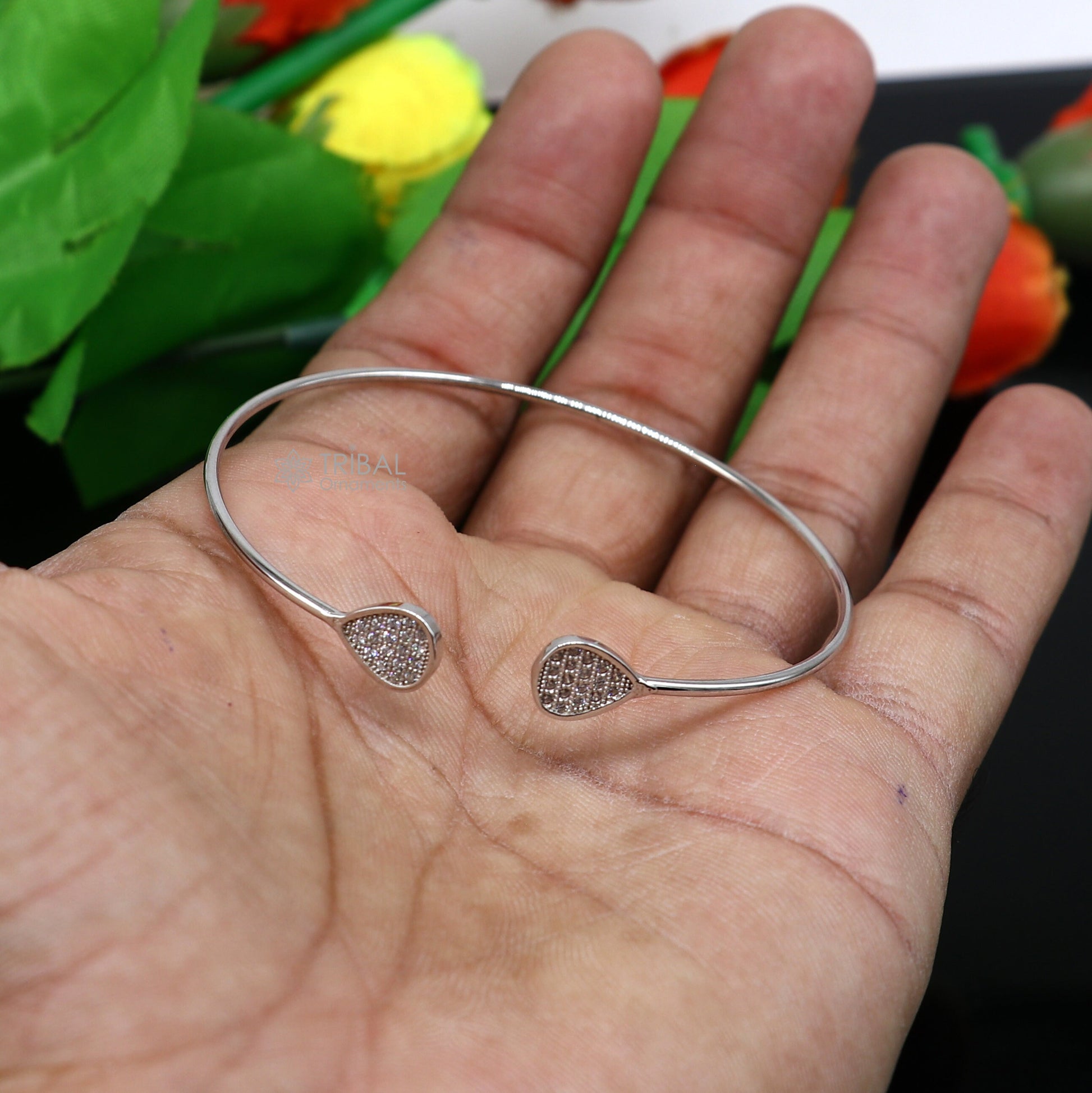 925 sterling silver handmade amazing trendy stylish girl's cuff kada bracelet, best delicate unique light weight gifting for girls cuff172 - TRIBAL ORNAMENTS