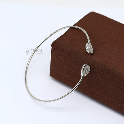 Sterling silver trendy cuff bracelet by TRIBAL ORNAMENTS, stylish lightweight kada bracelet for girls, handmade and delicate.