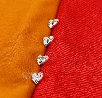 925 Sterling silver handmade amazing unique heart love shape ethnic style  design buttons for men's kurta, best gifting accessories btn13 - TRIBAL ORNAMENTS