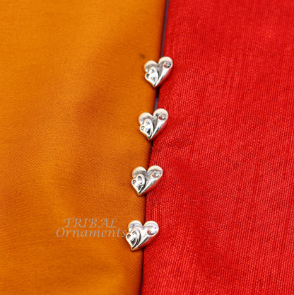 925 Sterling silver handmade amazing unique heart love shape ethnic style  design buttons for men's kurta, best gifting accessories btn13 - TRIBAL ORNAMENTS