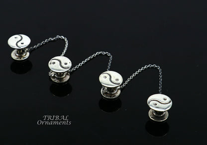 925 Sterling silver handmade rond design ethnic style buttons for men's kurta, detailed silver jewelry accessories.