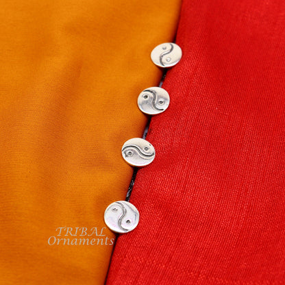 925 Sterling silver handmade ethnic rond design buttons for men's kurta, featuring unique tribal style craftsmanship.