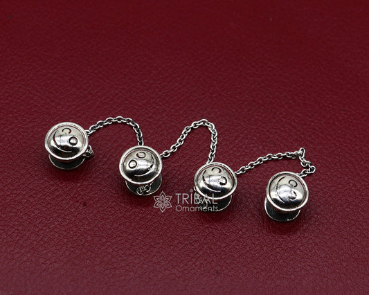 925 Sterling silver handmade amazing unique smiley round shape ethnic style design buttons for men's kurta, best gifting accessories btn32 - TRIBAL ORNAMENTS