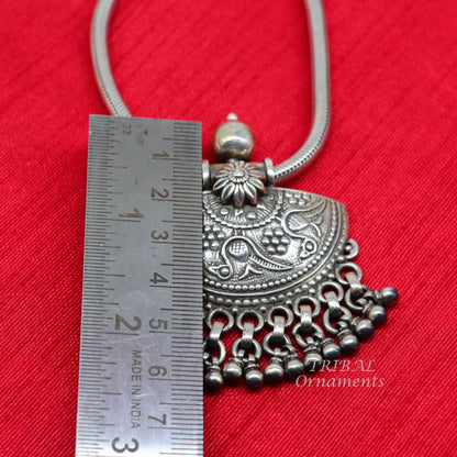 Sterling silver handmade vintage charm pendant with tribal design, perfect for brides and tribal belly dance jewelry.