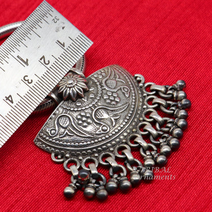 925 sterling silver handmade vintage tribal charm pendant with intricate ethnic design, perfect for brides and belly dance jewelry.