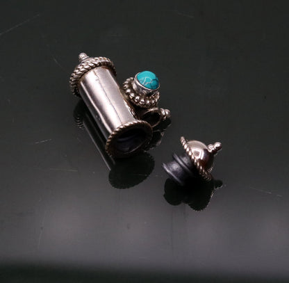 925 silver amulet box pendant with blue turquoise stone, vintage tribal ethnic jewelry by TRIBAL ORNAMENTS.
