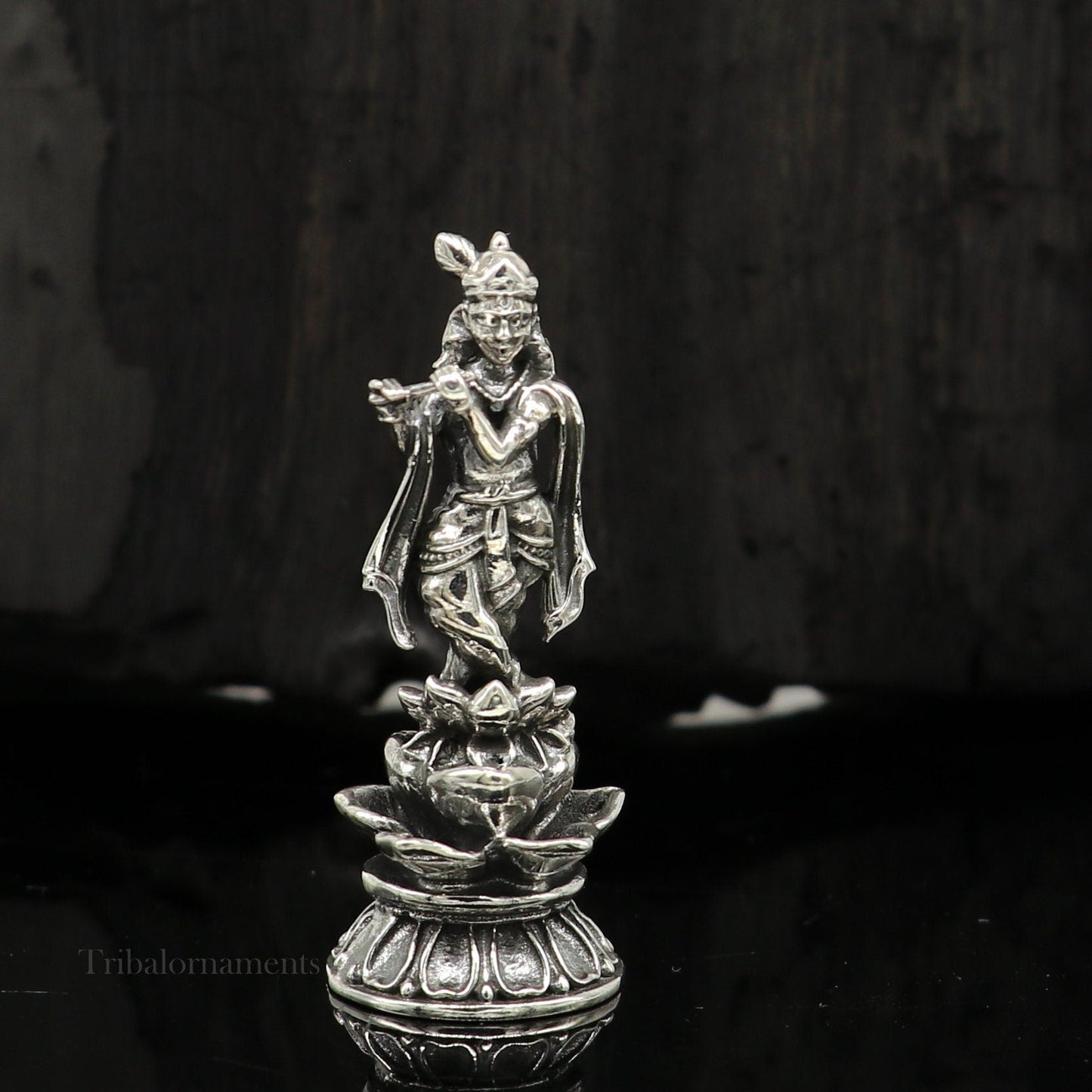 925 Sterling silver handmade antique design Idols Lord Krishna with flute standing Statue figurine, puja articles decorative gift art158 - TRIBAL ORNAMENTS