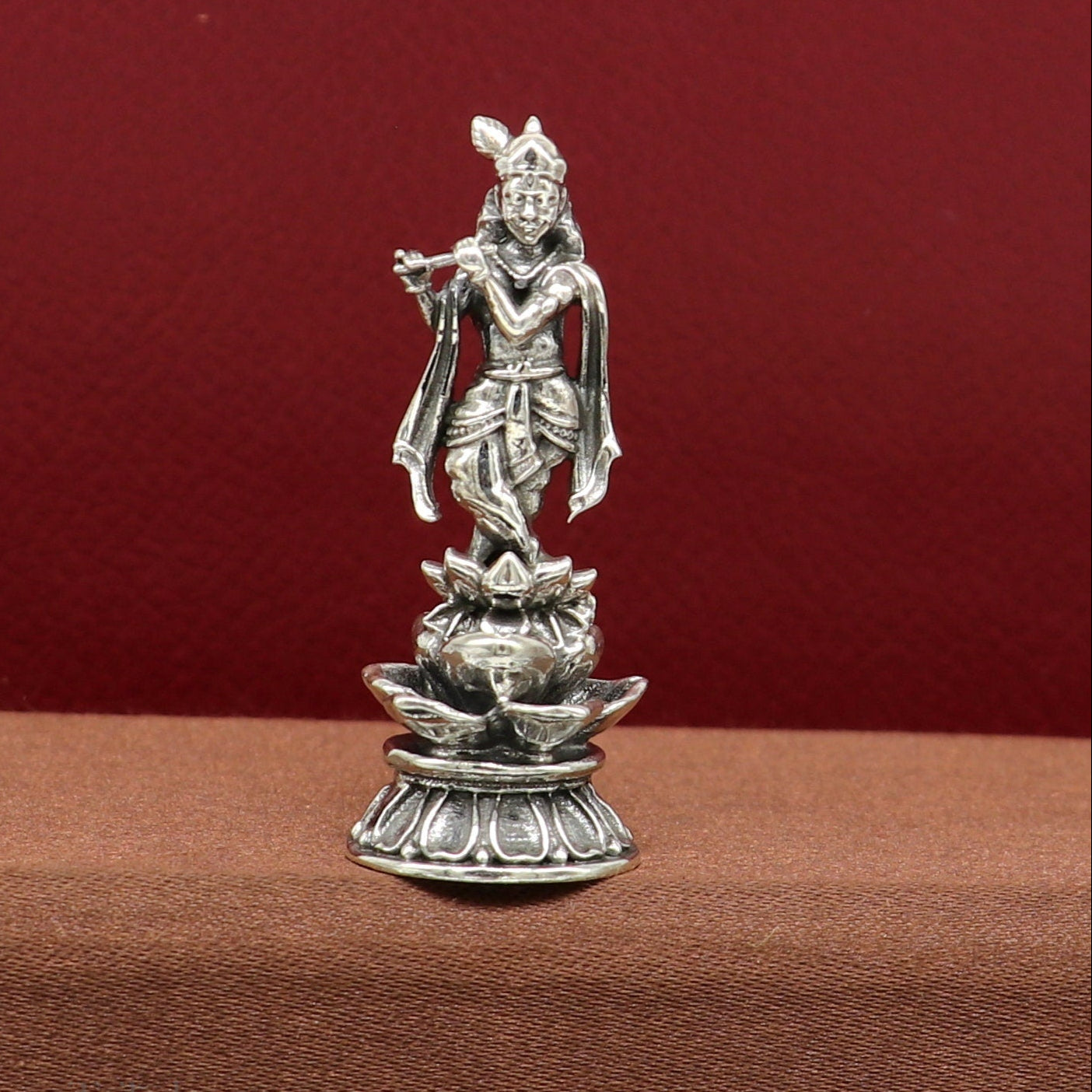 925 Sterling silver handmade antique design Idols Lord Krishna with flute standing Statue figurine, puja articles decorative gift art158 - TRIBAL ORNAMENTS
