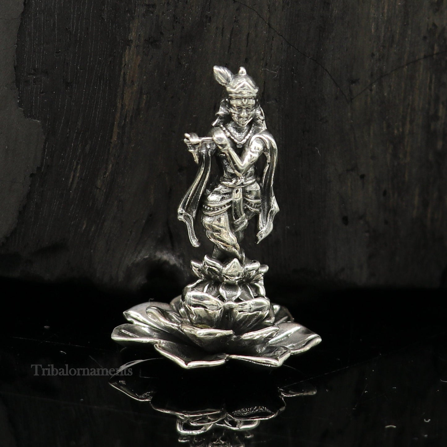 925 Sterling silver handmade antique design Idols Lord Krishna with flute standing Statue figurine, puja articles decorative gift art159 - TRIBAL ORNAMENTS