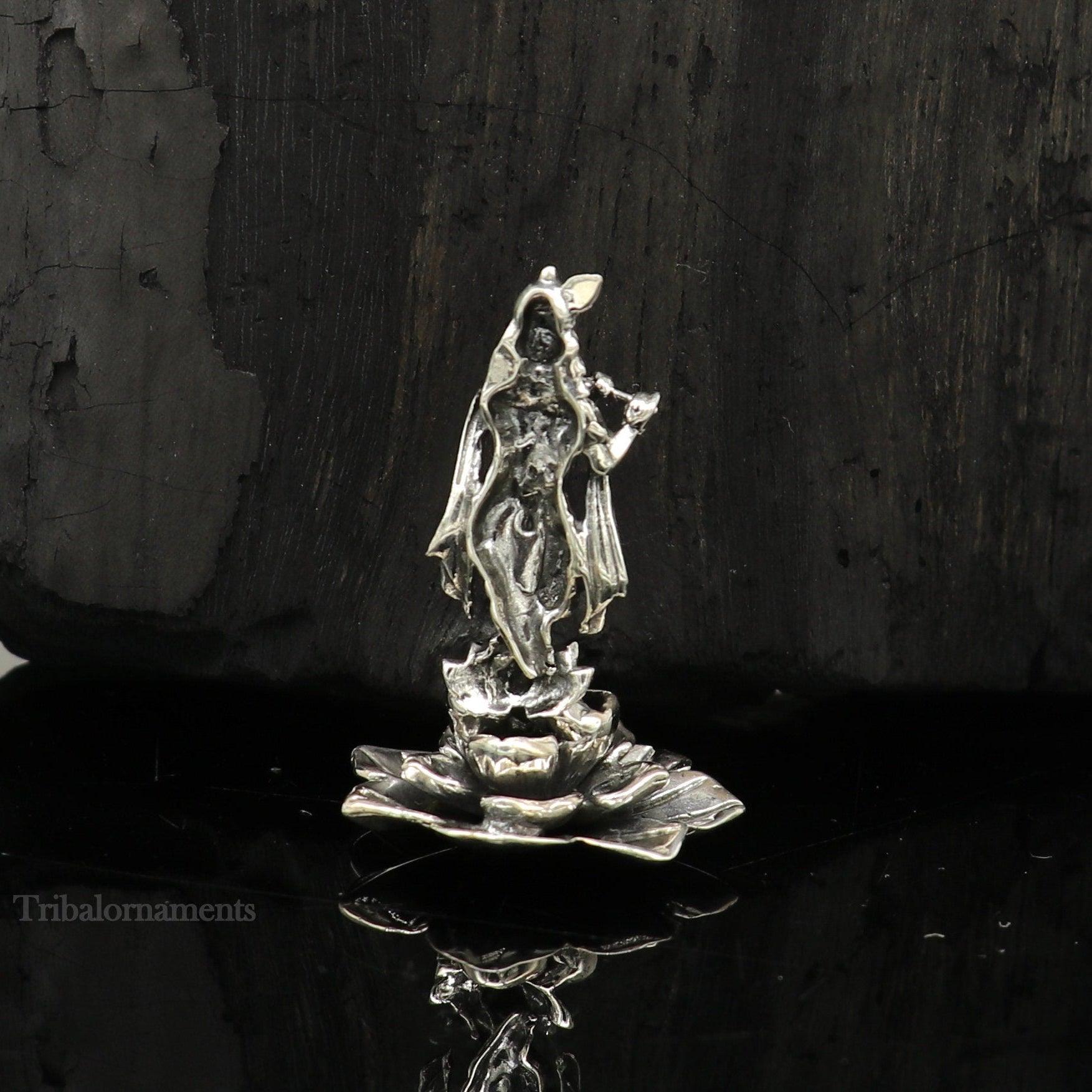 925 Sterling silver handmade antique design Idols Lord Krishna with flute standing Statue figurine, puja articles decorative gift art159 - TRIBAL ORNAMENTS