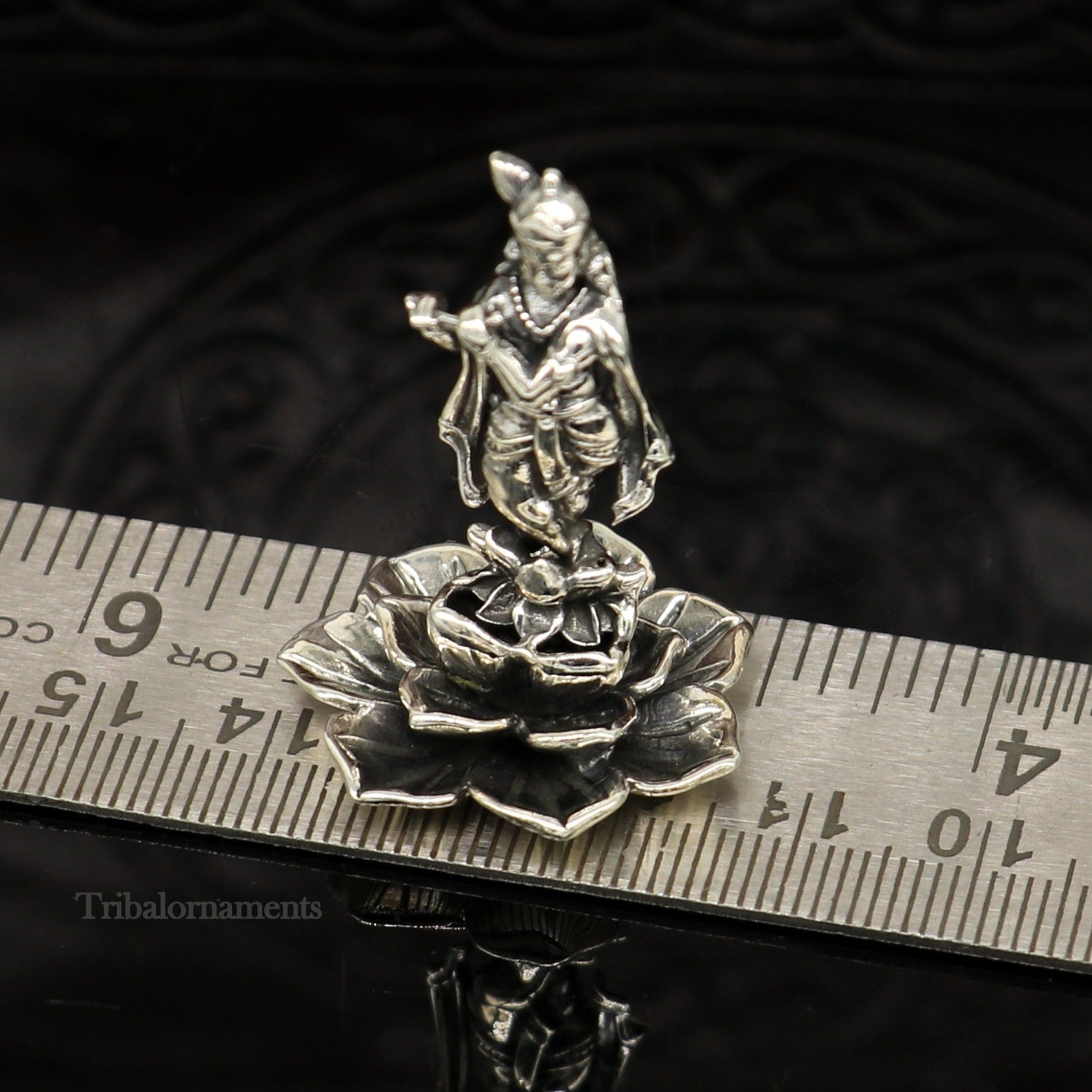 925 Sterling silver handmade antique design Idols Lord Krishna with flute standing Statue figurine, puja articles decorative gift art159 - TRIBAL ORNAMENTS
